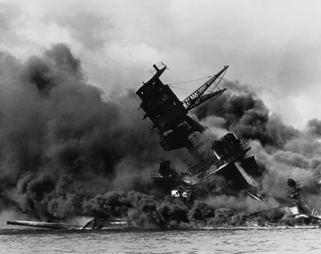The USS Arizona, at Perl Harbor, on December 7, 1941