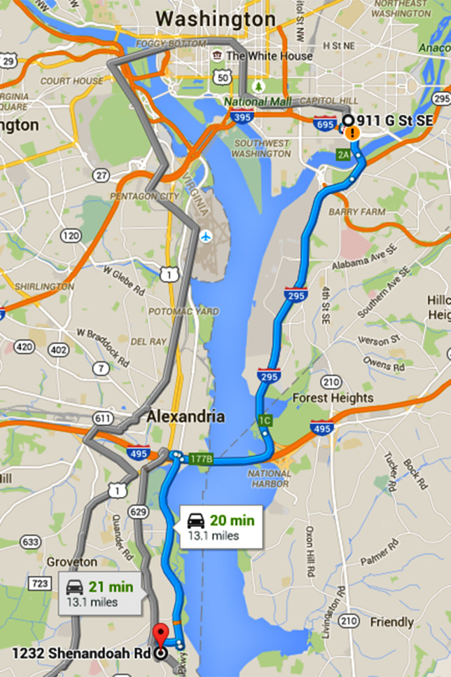 The move from 911 G Street SE, Washington, DC to x, Alexandria, VA